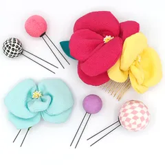 髪飾り ６点セット 京都 西陣 和小物 京あそび MIYAKO ASOBI ピンク 成人式 花 浴衣 着物 振袖 袴 七五三 子供 キッズ 結婚式お呼ばれ 卒業式 入学式 和風 コーム 髪留め 日本製 送料無料 W98 CM-IK-168 w769　Si