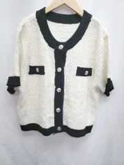 ◇ ⊂ INGNI イング ラメ 半袖 ニット カーディガン サイズM アイボリー ブラック レディース P  【1409090028250】