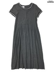 古着 リボン チェック柄 ロング丈 半袖 ワンピース 黒 (otu2506097)