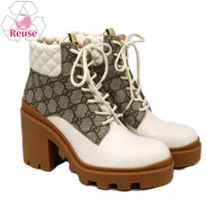 【リユース品】 グッチ GUCCI 靴 ブーツ GGスプリーム アンクルブーツ ベージュ/ホワイト/ブラウン 【お取り寄せ】
