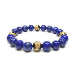 10mm 四神獣金彫オニキス×ラピスラズリ パワーストーン ブレスレット天然石 運気上昇 開運 幸運 金運 恋愛運 お守り 青龍 白虎 玄武 朱雀（シンプル）メンズ・レディース　男性・女性　数珠ブレス　開運 [6]