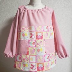 【即納対応可】120サイズ  長袖スモック 蝶々 リボン パッチワークプリント