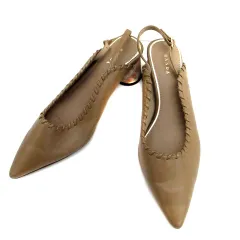 ランダ RANDA パンプス バックストラップ ポインテッドトゥ ローヒール チャンキーヒール レザー M 茶色 ブラウン /HO23