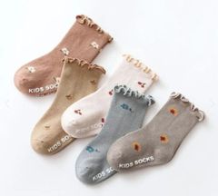 韓国子供服 ベビー キッズ 5ps さくらんぼ お花 フリル ソックス セット