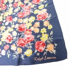 ラルフローレン RALPH LAUREN スカーフ 大判 シルク 花柄 フラワー 総柄 紺 ネイビー 小物