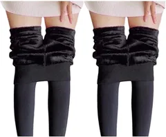 Coco&Mary(ココマリ) 極暖 あったか レギンス 裏起毛 タイツ ストレッチ 厚手 スパッツ 保温 防寒 冷え対策 レディース( ブラック２枚セット,  Free Size)