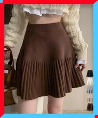 新品 レディース プリーツミニスカート ニットスカート 秋冬 膝上丈 無地 大人可愛い ガーリースカート 黒【送料無料】
