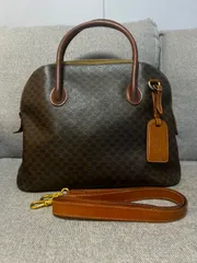 CELINE マカダム柄　ハンドバッグ　ブラウン/252