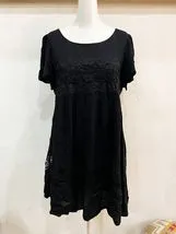 3069★RayBeams/レイビームス レーヨンレース切り替えチュニック レディース 半袖 ワンピース カジュアル フォーマル USED ★