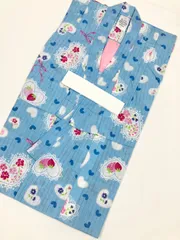 «花ラブリ»GY291PB100　☆肩上げ腰上げ済☆　新品 　浴衣  １００サイズ　キッズ　ガールズ　女の子　女児　ハート　水色　レース　花　苺　和装