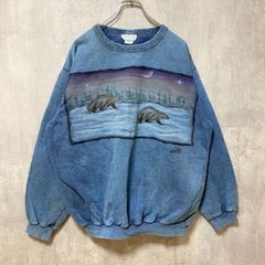 古着 used　90s　90年代　カナダ製　長袖アニマル柄プリントスウェット　トレーナー　青　ヴィンテージ　レトロ　Lサイズ