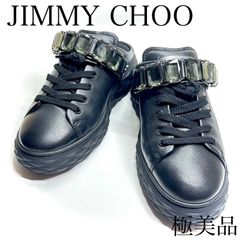JIMMY CHOO ジミーチュウ スリッポン スニーカー  サンダル クリスタル ストラップ Black ブラック ナッパレザー レディース 26cm 39
