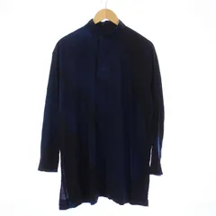 イッセイミヤケメン ISSEY MIYAKE MEN バンドカラーシャツ 長袖 プルオーバーパーカー 総柄 1 S 青 黒 ブルー ブラック ME93FJ136 /KHのサムネイル
