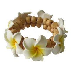 プルメリア フラワー ブレスレット ウッドビーズ＆ウレタン ホワイト 花 フラダンス フラダンサー アクセサリー バングル バリ雑貨 ハワイアン雑貨 ハワイアンジュエリー リゾート 220681