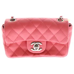 CHANEL (シャネル) ミニミニ マトラッセ シングルフラップ Wチェーン ショルダーバッグ ココマーク ラムスキン シルバー金具 ピンク 9番台