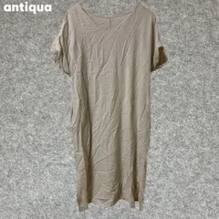 antiqua ベージュ Vネック 半袖 リネンレーヨン ロングワンピース Fサイズ