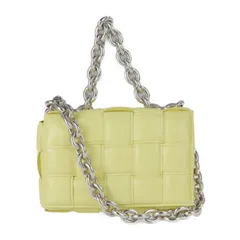 BOTTEGAVENETA ボッテガヴェネタ パデッド カセット  ショルダーバッグ 631421 ラムスキン イエロー シルバー金具  ザ チェーン イントレチャート フラップ 