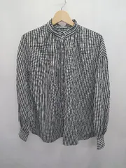 ◇ Θ ◎ BONLECILL ボンルシール チェック フリル 長袖 シャツ ブラウス サイズF ブラック ホワイト レディース E  【1411070008794】