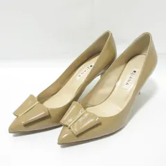 美品 DIANA ダイアナ パテントレザー ポインテッドトゥ リボン パンプス 23.5cm ベージュ レディース 古着 中古 USED