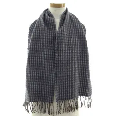 クリスチャンディオール Christian Dior マフラー フリンジ ウール イタリア製 チェック ブルー 青 グレー レッド系 赤系のサムネイル