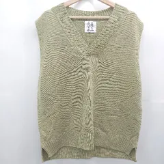 ◇ Θ ノーブランド Vネック ニット ベスト サイズF カーキ メンズ E  【1503040001048】