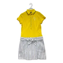 中古 レディース キャロウェイ Callaway ワンピース M 黄×白×紺 半袖ポロ ストライプ