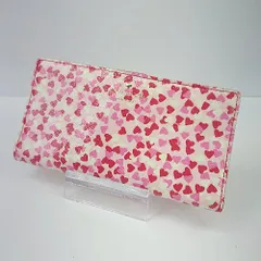 ◇ kate spade ケイトスペード ジャンク品 カードケース ハート総柄 長財布 レッド ホワイト ピンク レディース E  【1404020018196】