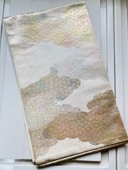 袋帯 正絹 / 銀色系 シルバー系 / 草花文 雲 幅約31cm 着物帯 TCS着物 W57