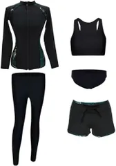 KIDSMAL 水着 5点 レディース ラッシュガード 体型 カバー 長袖 ジム 海 プール ヨガ 可愛い 日焼け(ブラック,  L)