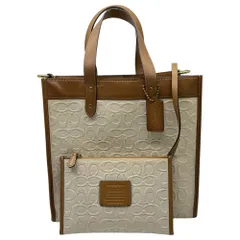 COACH(コーチ) CANBAS LIGHT SADDLE フィールド トート ブラス キャンバス ライト サドル 89165 アイボリー×ブラウン シグネチャー 2WAY ショルダー ハンド バッグ レザー
