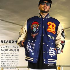 REASON アウター 長袖 スタジャン ブルゾン メンズ 春秋冬用 紺 大きいサイズ リーズン 防寒着 トランプ スペード ボタン 前ボタン ビッグシルエット アメ車 バイカー 暖かい b系 ヒップホップ ファッション ストリート系 ハイ  RER5001