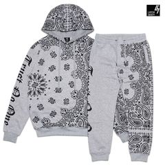 LAVISH SOCIETY TRUST NO ONE SET UP【GRAY】(メンズ 大きいサイズ セットアップ 上下セット スウェット プルオーバー フーディー パーカー スウェットパンツ ペイズリー バンダナ ストリート HIPHOP ヒップホップ)