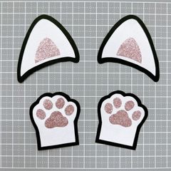 うちわ文字　ねこ耳　肉球②　パーツ　セット　ピンク