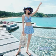 葉柄 温泉 スイムウェア 40代 韓国風 ビキニ水着レディース セパレート 小胸バンドゥビキニ 体型カバー ビキニ3点セット水着 可愛い 夏 ママ水着
