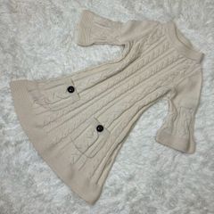 バーバリーブルーレーベル ケーブルニット ワンピース 7分袖 白 アイボリー ポケット付き Mサイズ相当 ★お値段交渉を受け付けます。