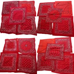 古着卸 まとめ売り ペイズリー柄 バンダナ 小物 19枚セット (ユニセックス ) レッド 赤 中古 古着 NB4162