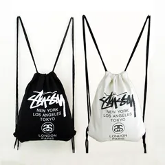 新品未使用 STUSSY ステューシー ナップサック リュックサック キャンバスバッグ リュック ブラック ホワイト 男女兼用