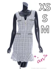 ホワイトブラック [AOC3575-NAVY-2311] 【an/アン】フロントジップ/ チェック/ ツイード/ ノースリーブ/ チェーンパイピング/ タイト/ ミニドレス/ キャバドレス/ ワンピース/ dress