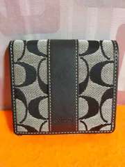 コーチ COACH 折り財布 キャンバス レザー シグネチャー 黒色 ブラック