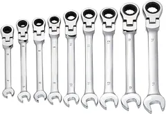 Partools 首振りフレックス ラチェット ギア レンチ セット 大きさ いろいろ フレックスギア スパナ コンビネーションレンチ ラチェットレンチ 工具セット(9本セットA)