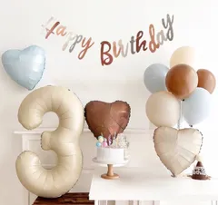 人気 ♡ くすみカラー  誕生日 飾り 風船 セット　１歳　２歳　３歳　4歳　男の子　ピンク　みず色　茶色 バースデーパーティー飾り