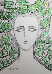 三原彰彦 サロン・ドトーヌ入選作家 ドローイング [green beauty] 女性画 人物画 線画 アート 小品 絵画 美術品 インテリア art 原画 雑貨 現代アート 鉛筆画 筆ペンアート 美人画