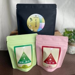 かぶせ茶＆三角ティーバッグ10個入り３点セット(深蒸し茶、和紅茶)