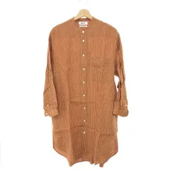 良好 Gymphlex ジムフレックス ロング ストライプ 長袖　リネン シャツワンピース サイズ:12  ブラウン 麻100％ レディース 　240001142913