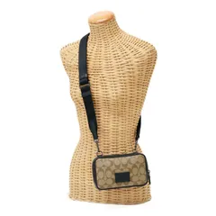 コーチ COACH キャリア フォーン クロスボディ シグネチャー キャンバス PVC / スムース カーフレザー CM179 スマホショルダー フォンバッグ ミニ ショルダーバッグ 斜め掛け ポーチ ベージュ / ブラック 極美品 中古 mbf10002