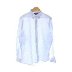 ラルフローレン RALPH LAUREN ボタンダウンシャツ リネン ストライプ 長袖 L 水色 白 /CX ■OS ■GY18