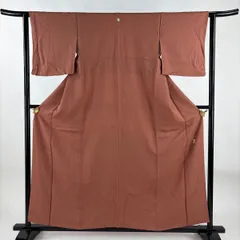 色無地 身丈157.5cm 裄丈61.5cm S 袷 落款 地紋 薄小豆 正絹 優品 一つ紋 【中古】