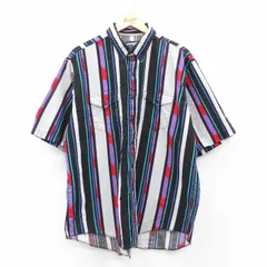 XL/古着 ラングラー 半袖 ウエスタン シャツ メンズ 90s 大きいサイズ コットン ボタンダウン 黒他 ブラック ストライプ 25jun18 中古 トッ