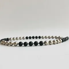 ガラスパールアシンメトリーネックレス/8mm約41cm/ブラックxオーキッドグレー/R/made in japan