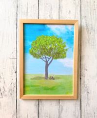 風景画 『ひとやすみ』 アート ポスター 木 絵 絵画 イラスト アクリル画 風水 インテリア 雑貨 A4